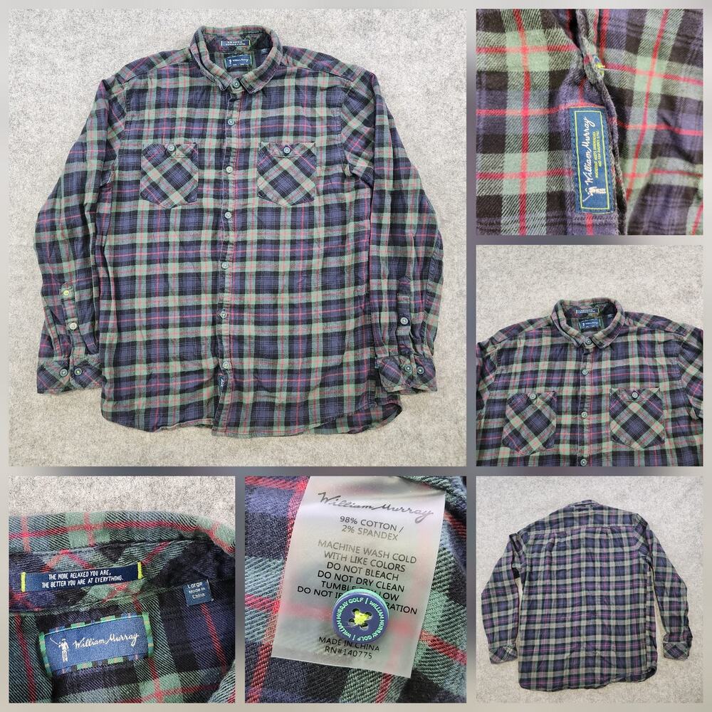 William Murray Shirt Mens L Large Long Sleeve Plaid Button Down Flannel Cotton